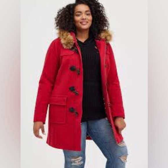 torrid Jackets & Blazers - Torrid Red Toggle Coat with Faux Fur Hood 2X